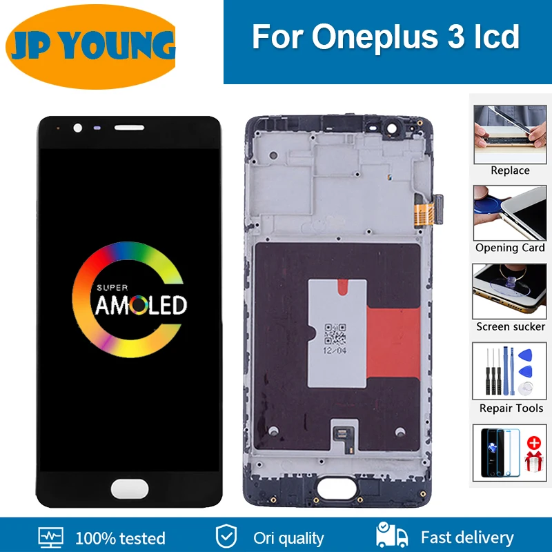ЖК-дисплей 5 'ɺMOLED для Oneplus 3 сенсорный экран с рамкой в сборе One Plus 3T A3000 A3010