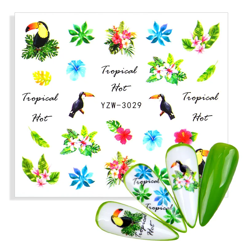 1 лист небольшой свежий зеленый цветок серии ногтей Водные Наклейки Toucan слайдер