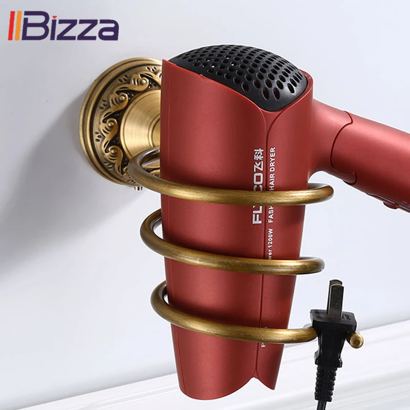 Однотонный алюминиевый античный настенный держатель для фена полка органайзер