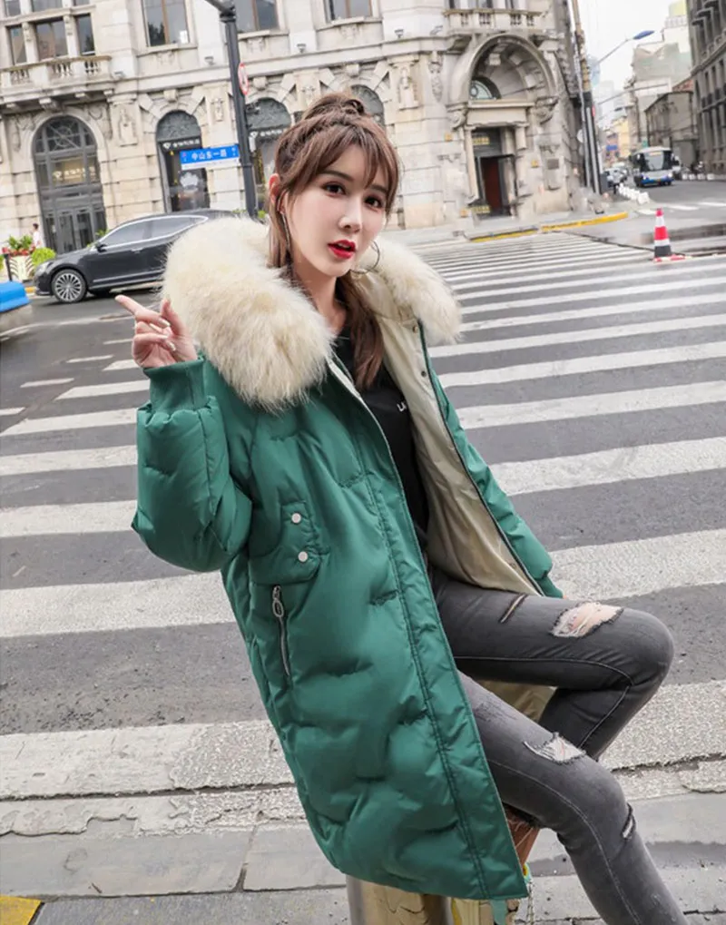 Осенне-зимняя женская парка пуховик Куртка 80% утиный пух толстовка с мехом енота