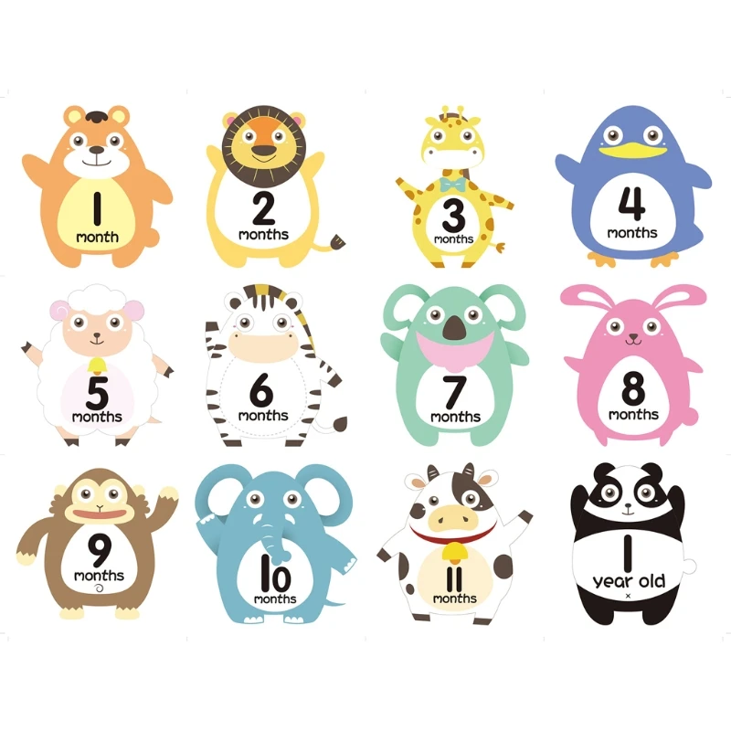 

85DE 12 Pcs Baby Monthly Stickers Milestone Cards Record 0-12 Months Growth Keepsakes