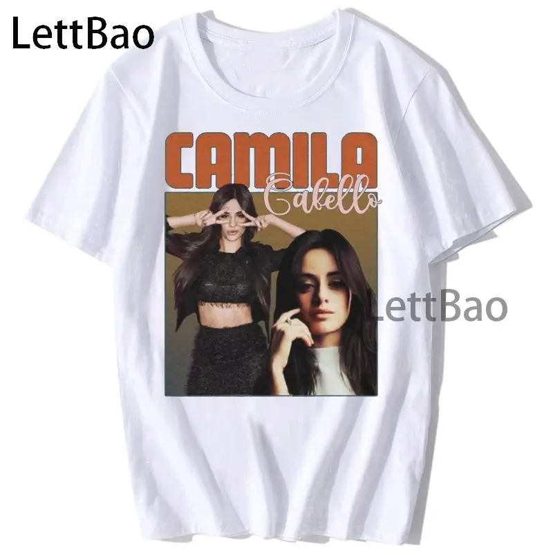 

Футболка Camila Cabello с принтом для мужчин и женщин, повседневная крутая футболка унисекс, модная одежда в Корейском стиле с круглым вырезом, 2021