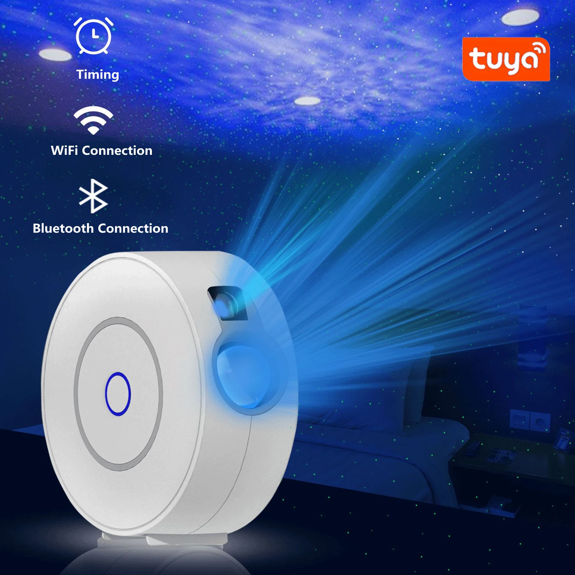 

Tuya APP Wireless Control Led Smart Star Projector With Colorful Laser Starry Sky Waving Night Light Work With Alexa Google Home