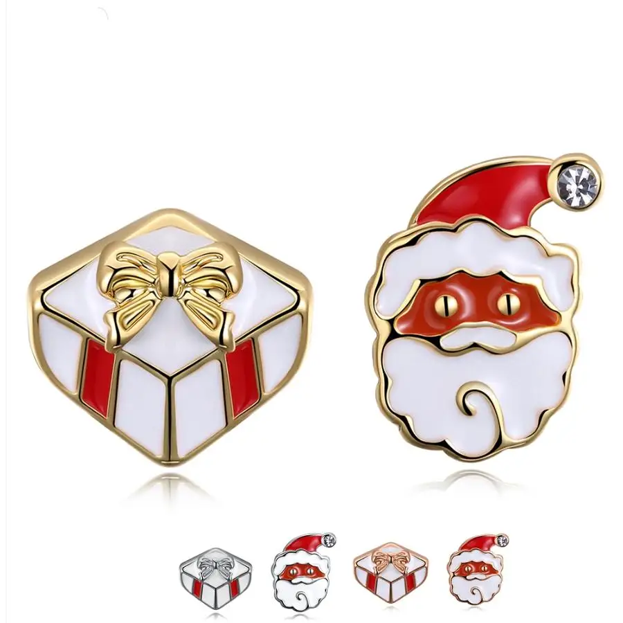 

ZEMIOR Earrings For Women 3 Colors Santa Claus With Christmas Gift Asymmetry Cute Stud Earring Fashion Jewelry Party Gift Hot