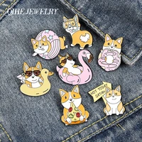 corgis happy life enamel lapel pins cartoon dog fun brooches badges fashion animal cute pins gifts for friend jewelry wholesale