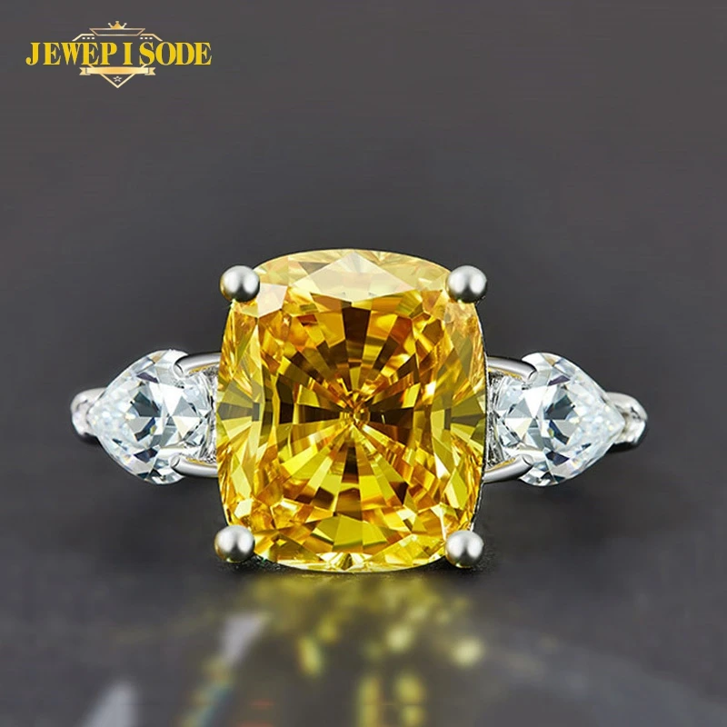 

Jewepisode 11ct 10x12MM Solid 925 Sterling Silver Citrine Lab Moissanite Engagement Ring Cocktail Fine Jewelry Rings for Women