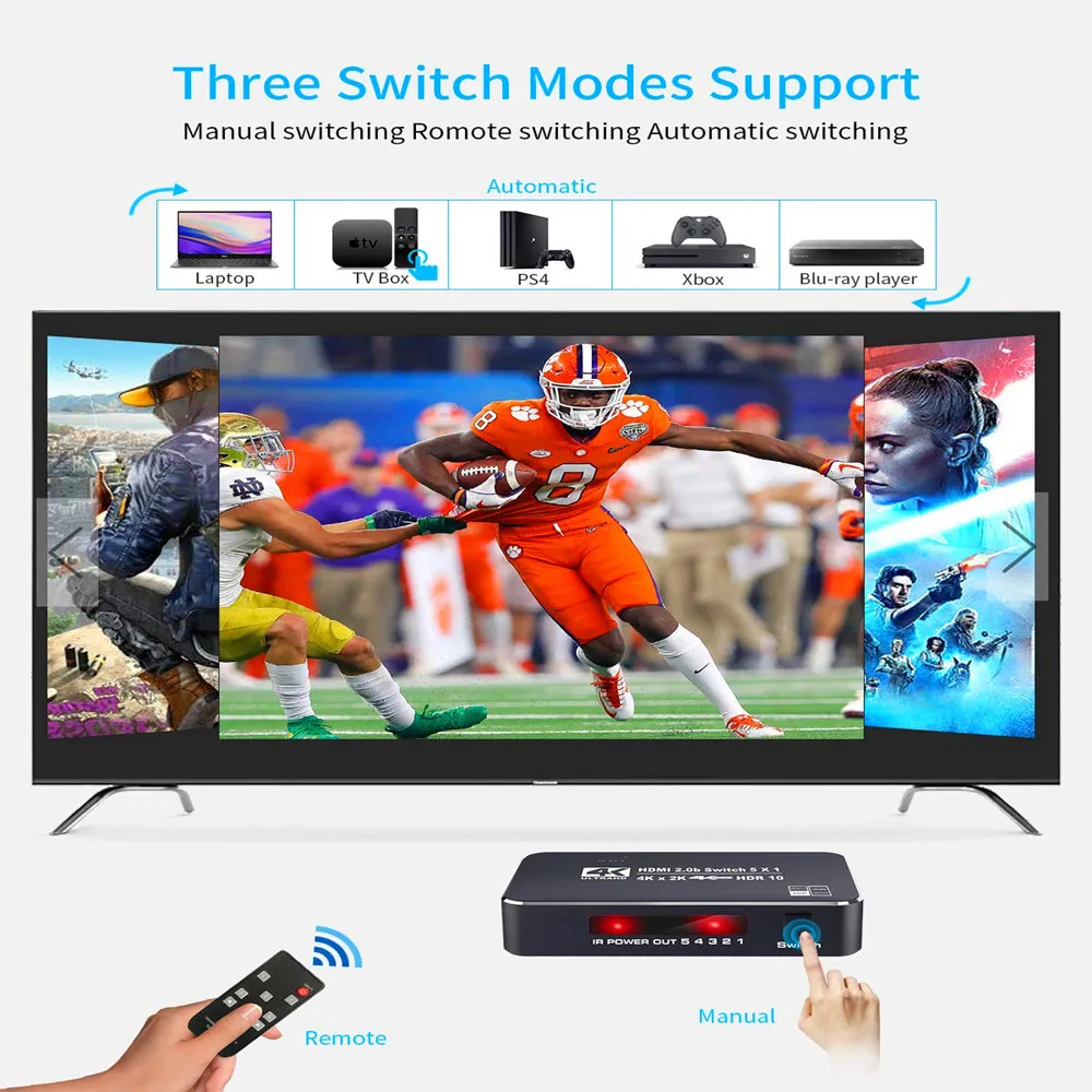 Коммутатор 2 0 совместимый с HDMI 5 в 1 4k60hz hdcp2.2 hdr10 Dolby панорамный звук|Компьютерные
