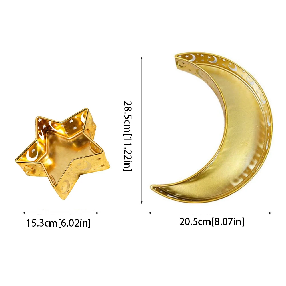

2pcs Eid Mubarak Moon Star Serving Tray Tableware Dessert Food Storage Container Ramadan Kareem Decor Muslim Islamic Party