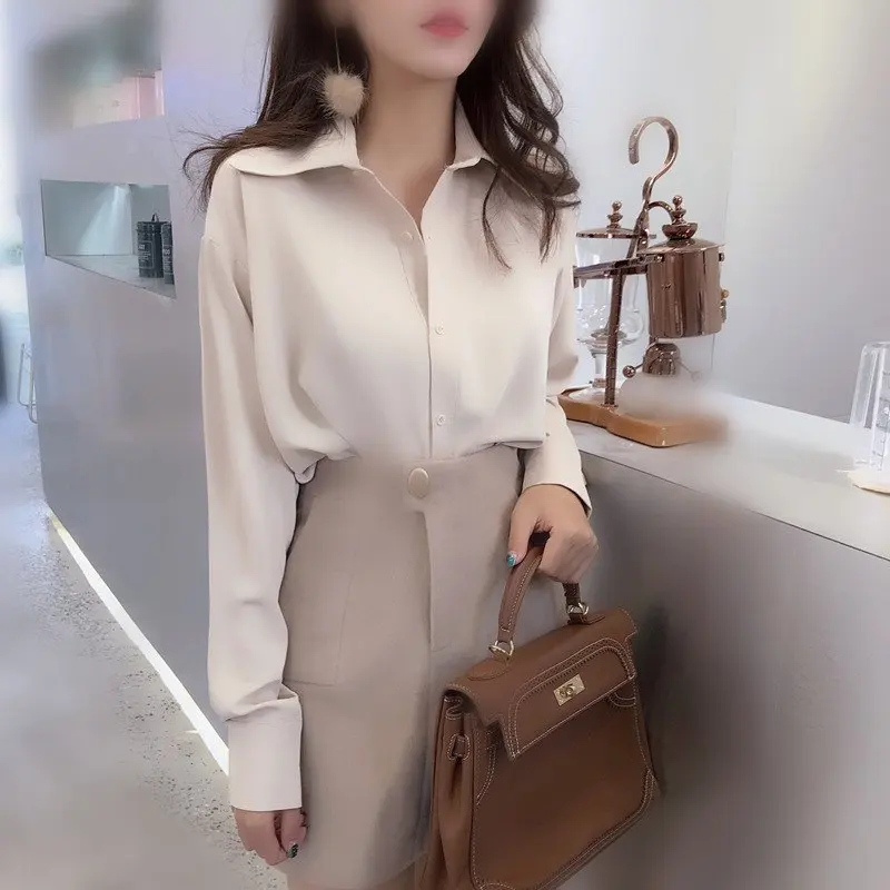 Блузка Женская Повседневная с длинным рукавом свободная рубашка в Корейском