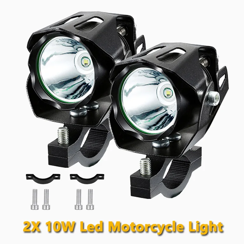 2pcs A motor beam Мото rcycle головной светильник T6 10 Вт светодиодный мото велосипедный передний головной светильник на руль велосипеда точечный мигающий светильник налобный фонарь для скутера фары мотоцикла - Цвет: 2pcs A motor beam