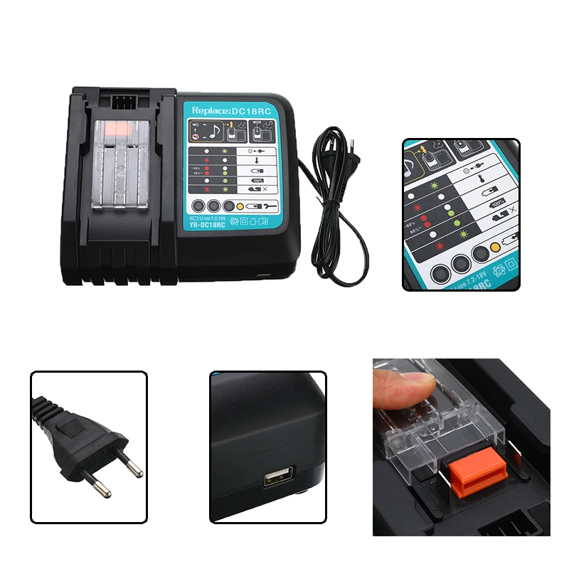 

EU Plug Double Battery Charger For Makita Two USB port 7.2V 14.4V 18V DC18RD DC18RC BL1860 BL1840 BL1830 4A Power Tool