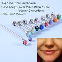2pcs opal labret lip ring tragus helix ear cartilage earring surgical steel internally threaded labret stud piercing jewelry