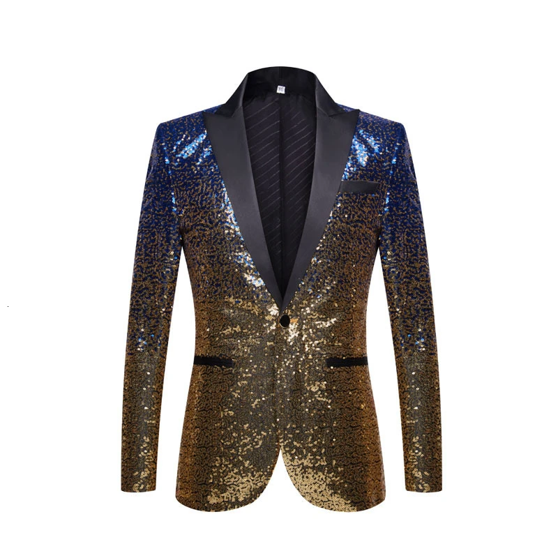 royal blue gold PYJTRL мужской модный приталенный пиджак золотистого и черного цвета для банкета, ночного клуба, блейзеры для певцов, свадебный смокинг для жениха - Цвет: royal blue gold