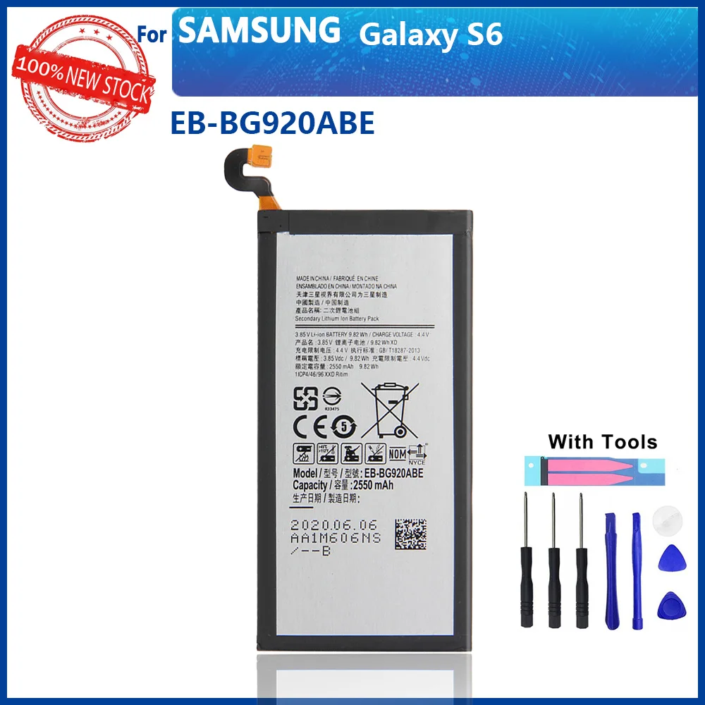 

100% Original 2550mAh EB-BG920ABE EB-BG920ABE For Samsung GALAXY S6 SM-G920 G920F G920i G920A G920V G9200 G9208 G9209 With tools