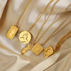 Дизайнерская абстрактная подвеска с изображением лица, квадратного розового сердца, ожерелье для женщин, позолоченные ожерелья из нержавеющей стали, колье, ювелирные изделия