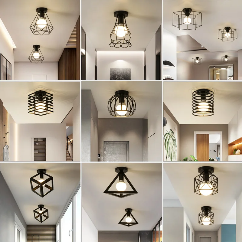 Black Iron Aisle Ceiling Chandelier Minimalist Nordic Vintage Balcony Kitchen Foyer Entrance Small Volume Many Styles | Лампы и