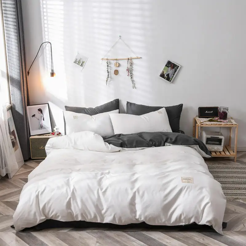 Комплект постельного белья из хлопка двуспальный комплект белого и серого цвета