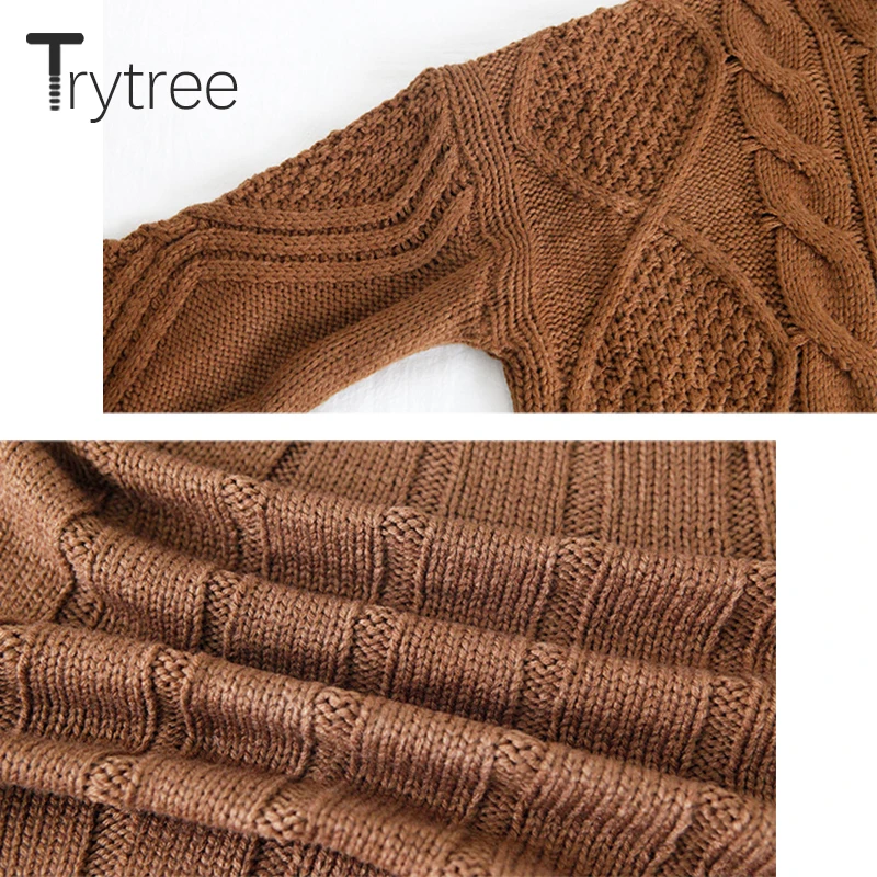 Осень-зима 2020 Женский Повседневный свитер Trytree водолазка однотонный вязаный