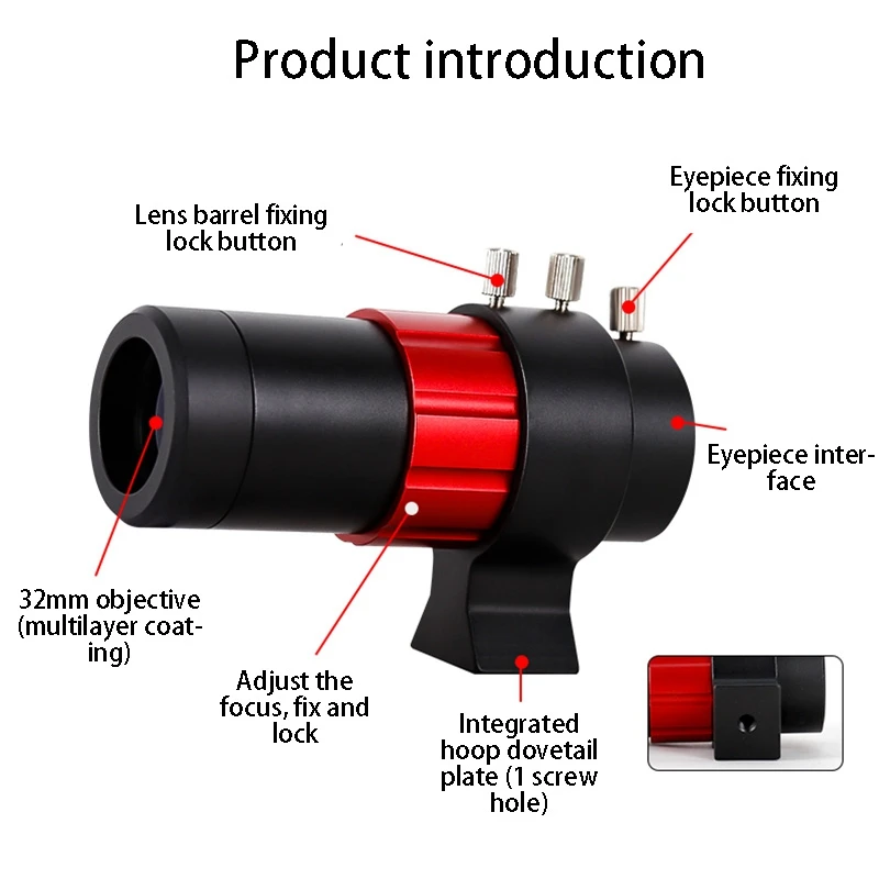 

Angeleyes Lightweight Durable 32mm Focuser Guide Scope Finderscope with Bracket for Astronomical Telescope