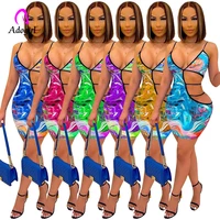 adogirl tie dye color women mini dress spaghetti straps deep v neck 2021 summer sexy sheer hollow out club party bodycon vestido