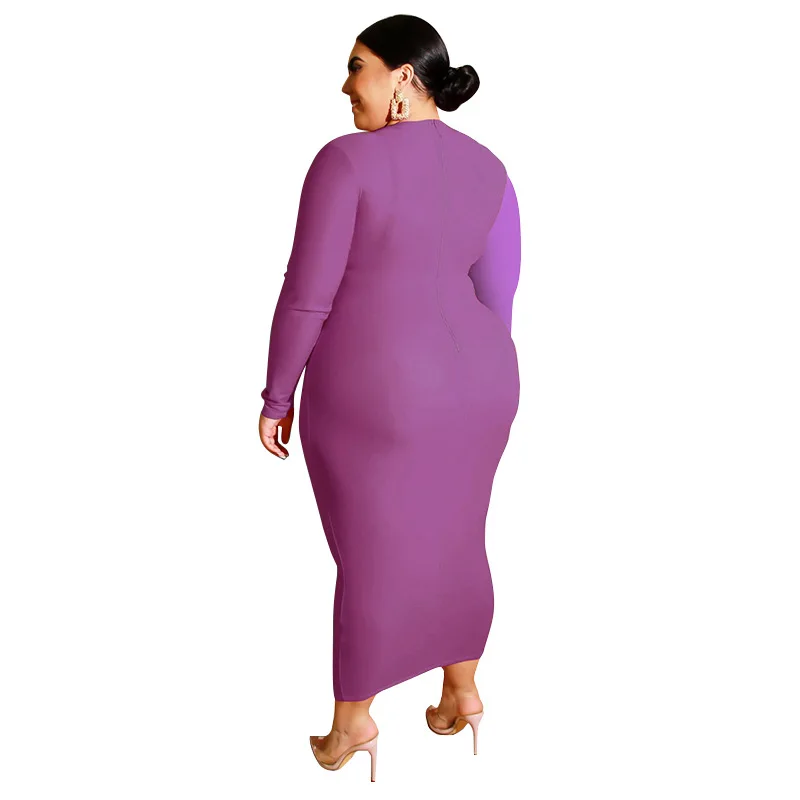 4XL 5XL плюс Размер цветной блок Новое Женское Макси платье с круглым вырезом с длинным рукавом весна осень длинное платье большой размер 3XL сексуальная одежда платья