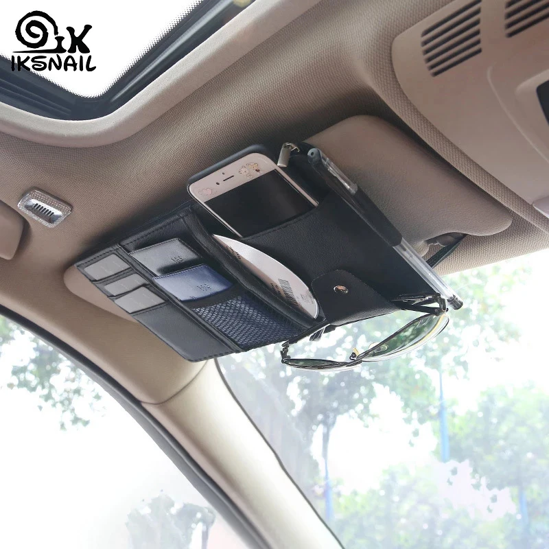 

IKSNAIL Auto Car Accessories Sunglasses Clip Car Storage Bag Multifunctional Sun Visor Bill Business Card Holder Storage Box