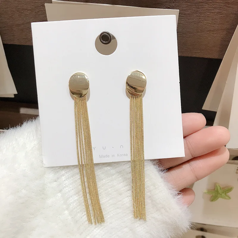

Vintage Long Tassel Thread Full Rhinestone Gold Drop Earrings for Women Bridal Wedding Korea Earring Fashion Jewelry Accessories