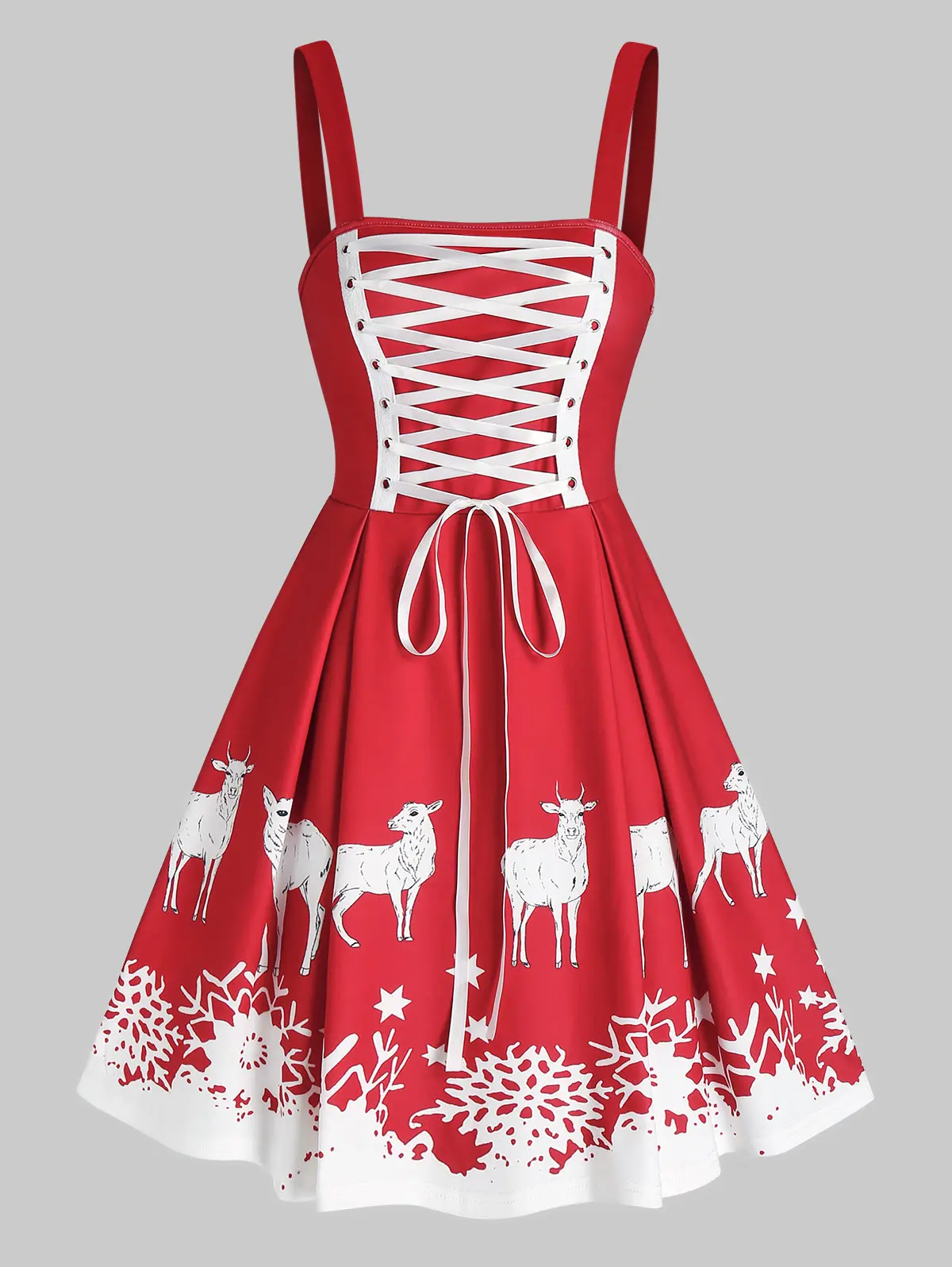 Lace Up Snowflake Elk Print Christmas Dress | Женская одежда