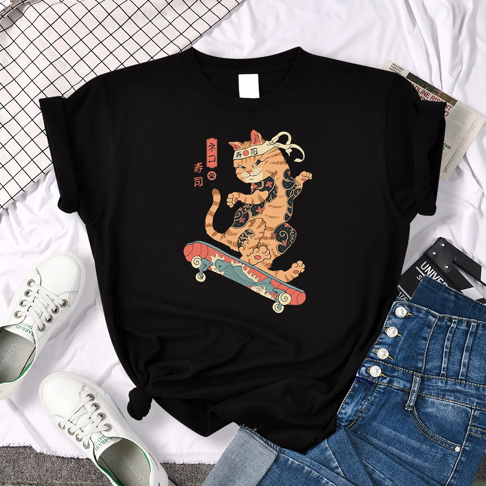 

Крутая женская футболка с принтом Catana Play скейтборд Ukiyoe, модная футболка, уличная летняя футболка, одежда высокого качества, женская футболк...