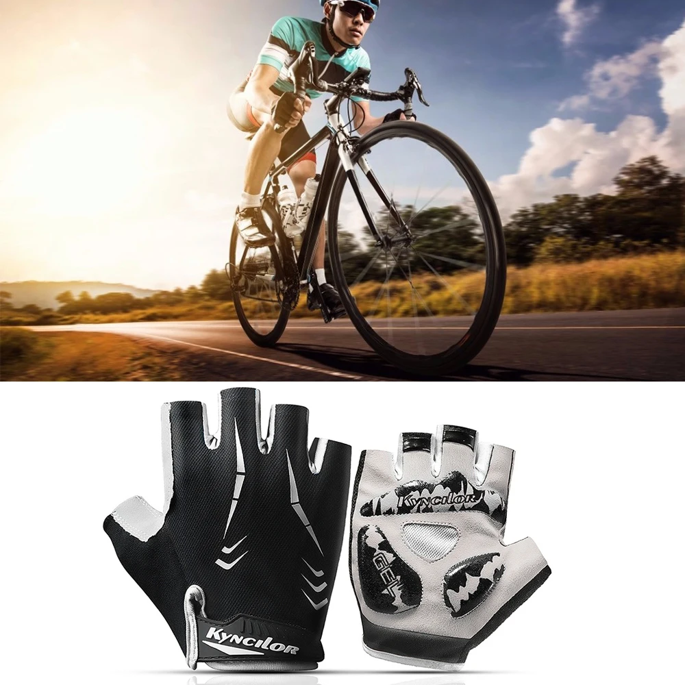 

Перчатки для велоспорта, Нескользящие, с защитой от пота, для мужчин и женщин, велосипедные перчатки с открытыми пальцами, дышащие, противоу...