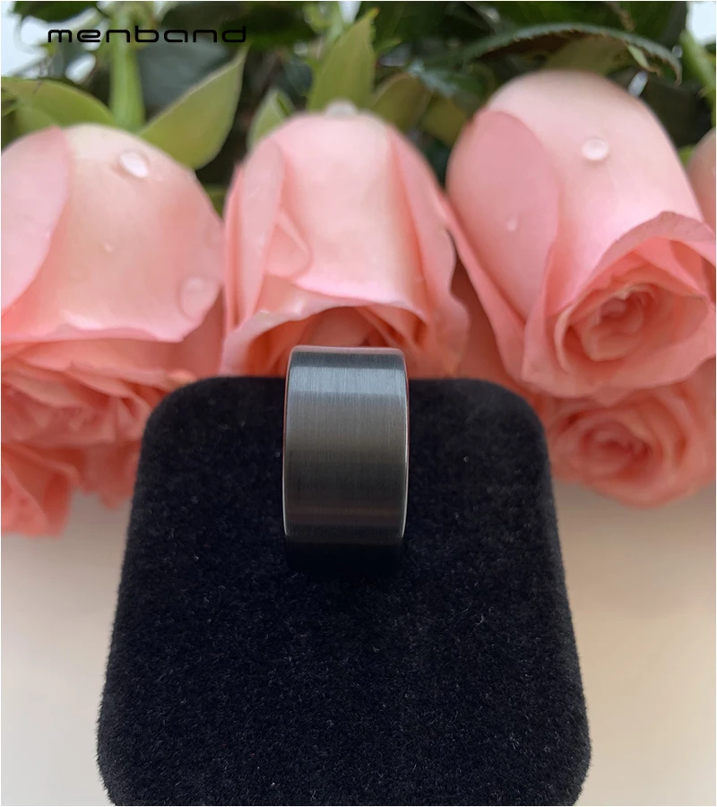 Большое мужское кольцо черное вольфрамовое обручальное плоская лента с матовой