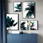 Скандинавский настенный постер с изображением синих листьев растений, рисунок на холсте в скандинавском стиле, Современный домашний декор для комнаты