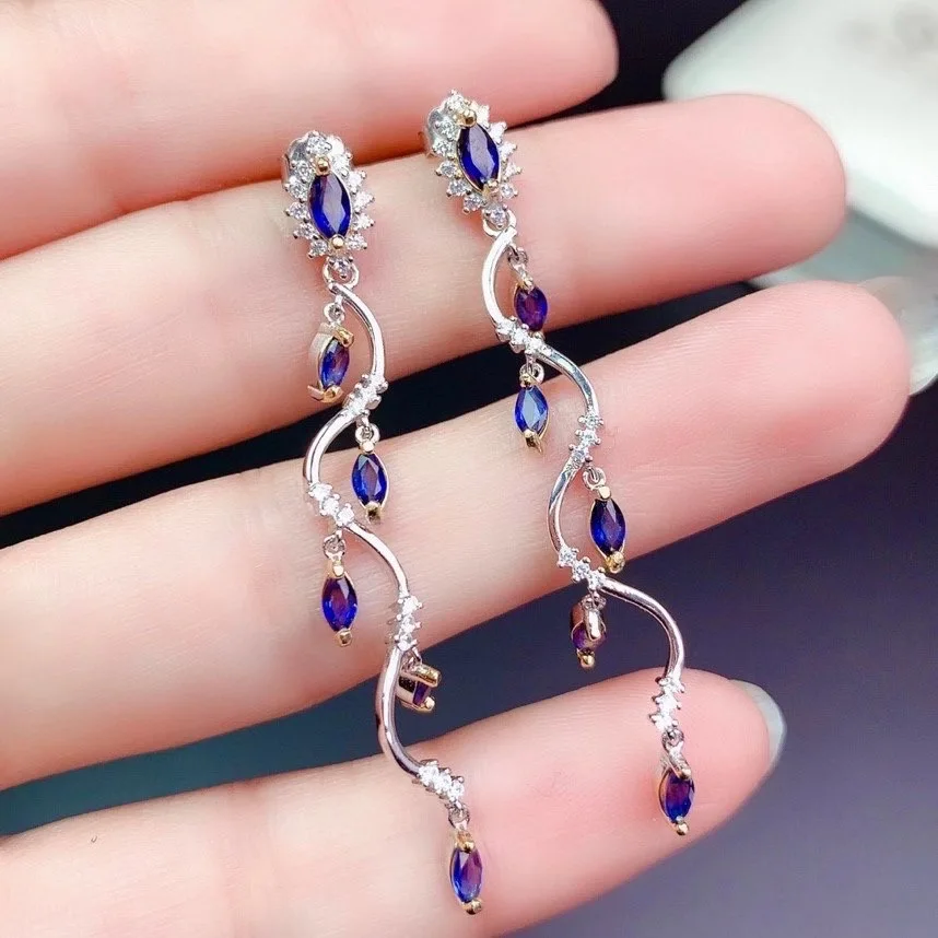 The latest design, 925 pure silver Natural Sapphire Earrings, tassel, luxury and exquisite, high-end jewelry earrings.