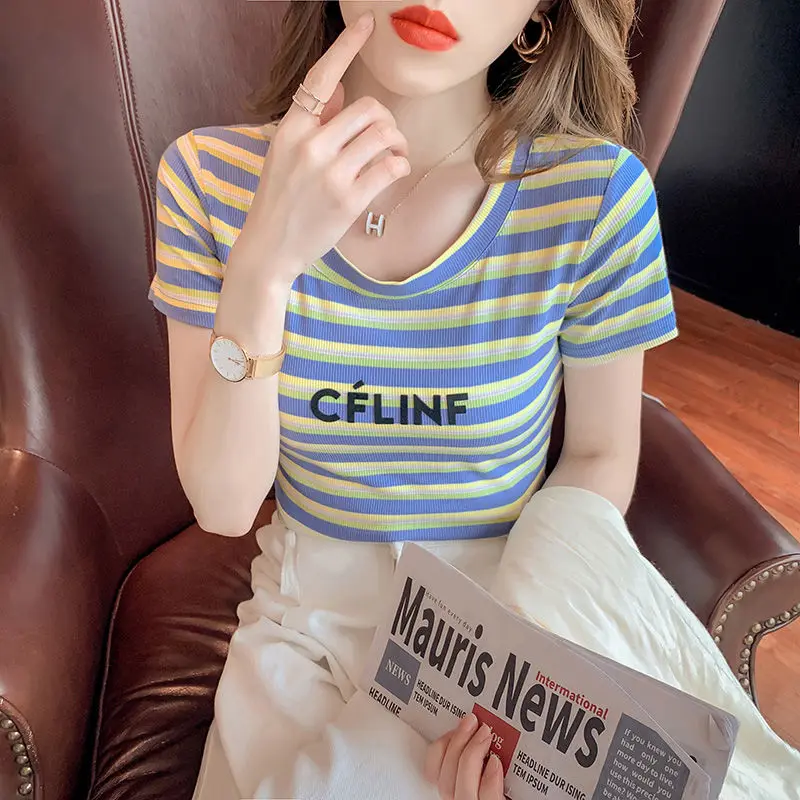 

Striped short sleeve T-shirt women's 2021 spring summer new women's fashion T-shirt summer short top