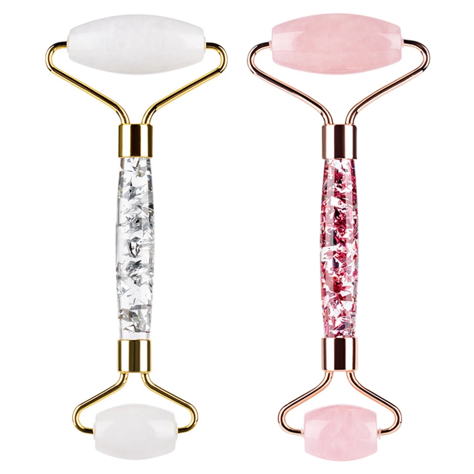 Натуральный розовый кварц нефрит роликовый лицевой массажер для тела Темный