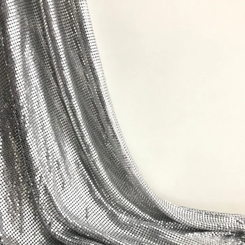 150X45CM Серебряная металлическая сетка ткань кольчужные блестками для DIY Швейные