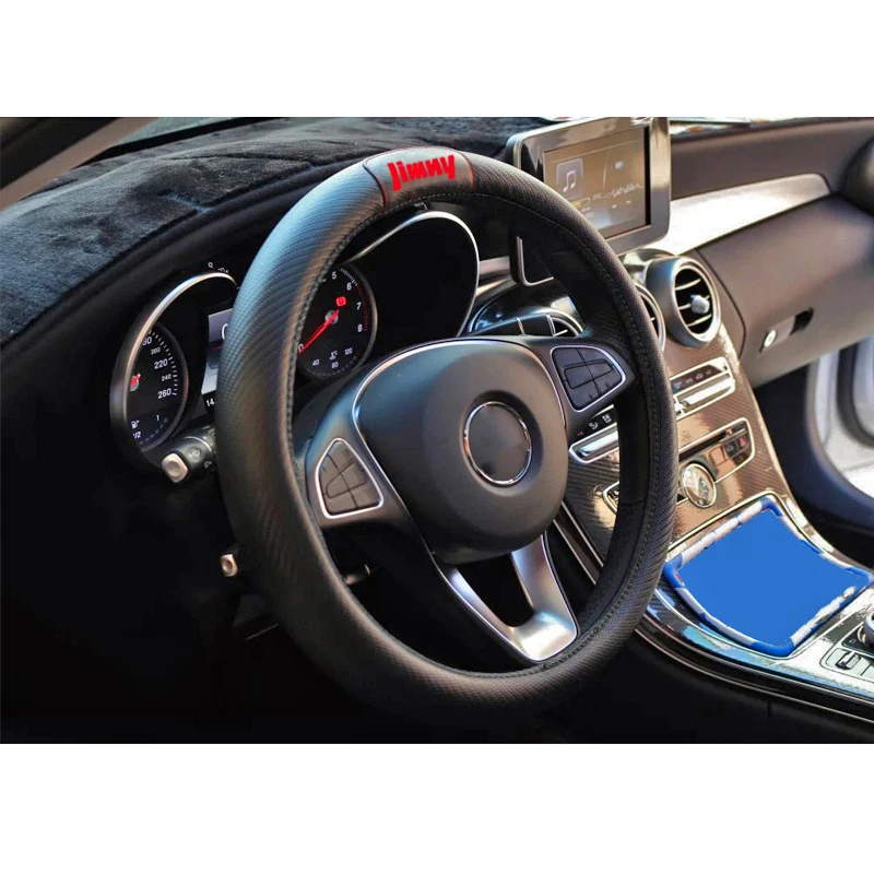 

For Suzuki Jimny 38cm Car Carbon Fiber Leather Steering Wheel Covers Cap Steering Wheel Cover Auto Car Interior Accessories