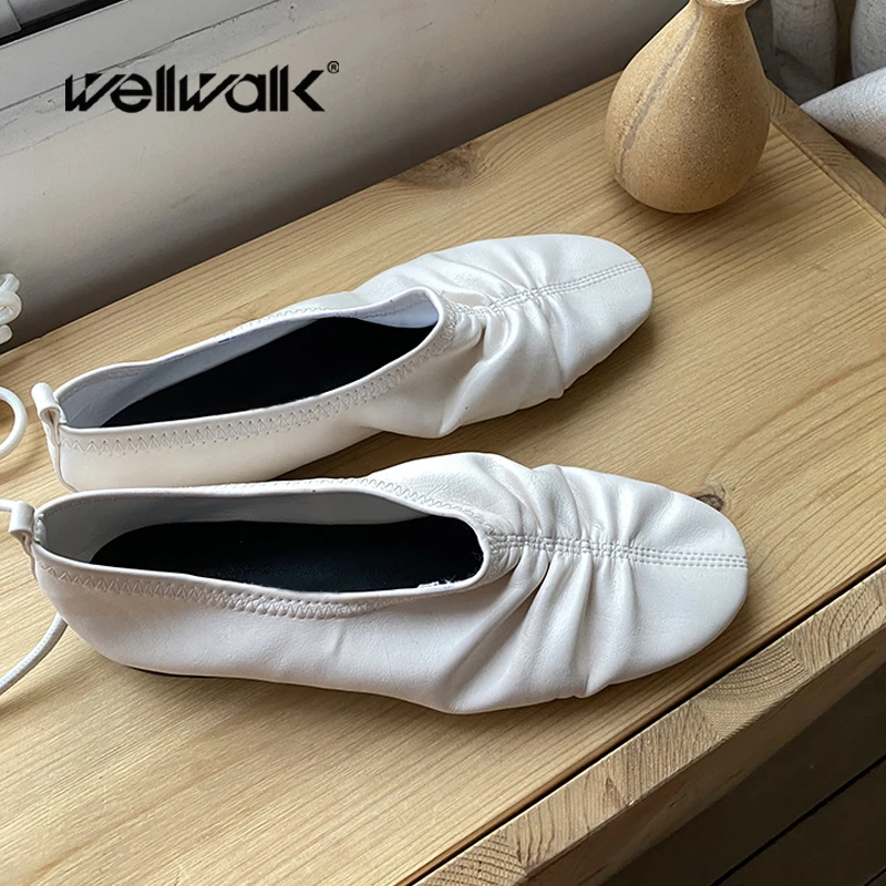 Мокасины женские плиссированные повседневные туфли на плоской подошве балетки