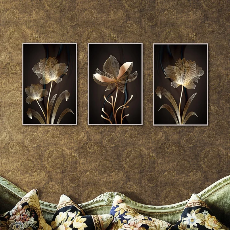 

Abstract Golden Plant Flower Picture Wall Poster Modern Style Canvas Print Painting Art Aisle Living Room Unique Decoration