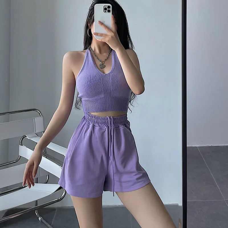 

TVVOVVIN Summer Thin Wide Leg Shorts Women Solid Color Simple Loose Casual All-match Lace-up Short Pants Female MJAO