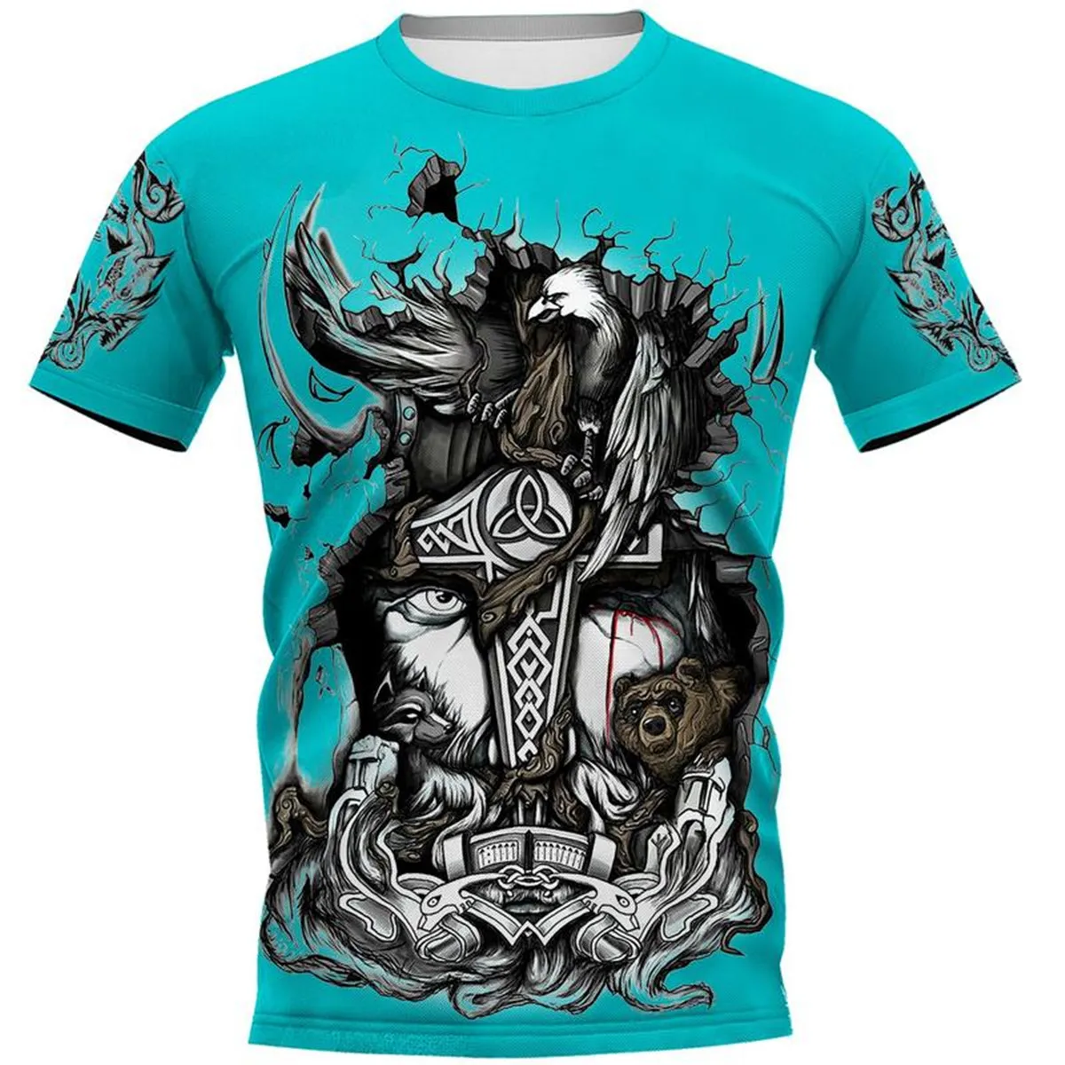 

Viking Tattoo pattern Print Brand clothing 3D t shirt Men tshirt Summer Funny T-Shirt Short Sleeve O-neck Tops Drop Shipping