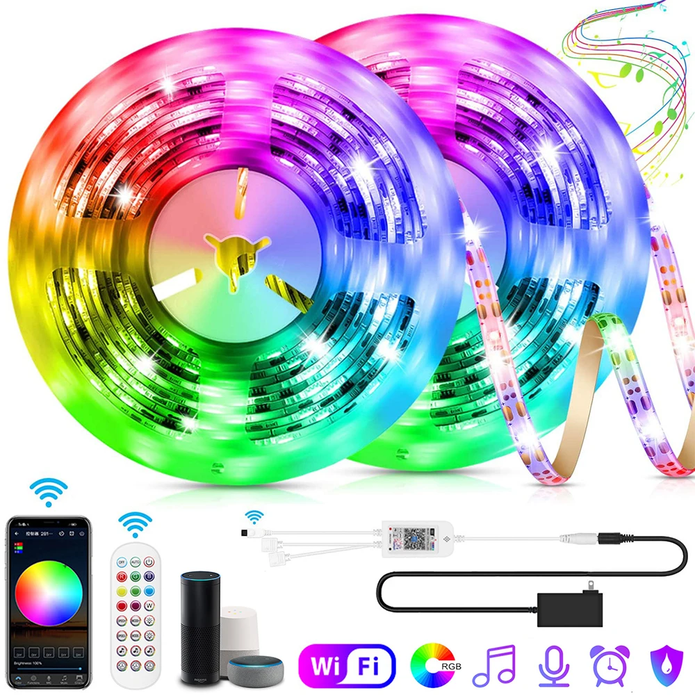 

Smart String Light WIFI 5050 RGB LEDs Strip Lights Work with Alexa Google Color Changing Tape Light Strips Music Sync Rope Light