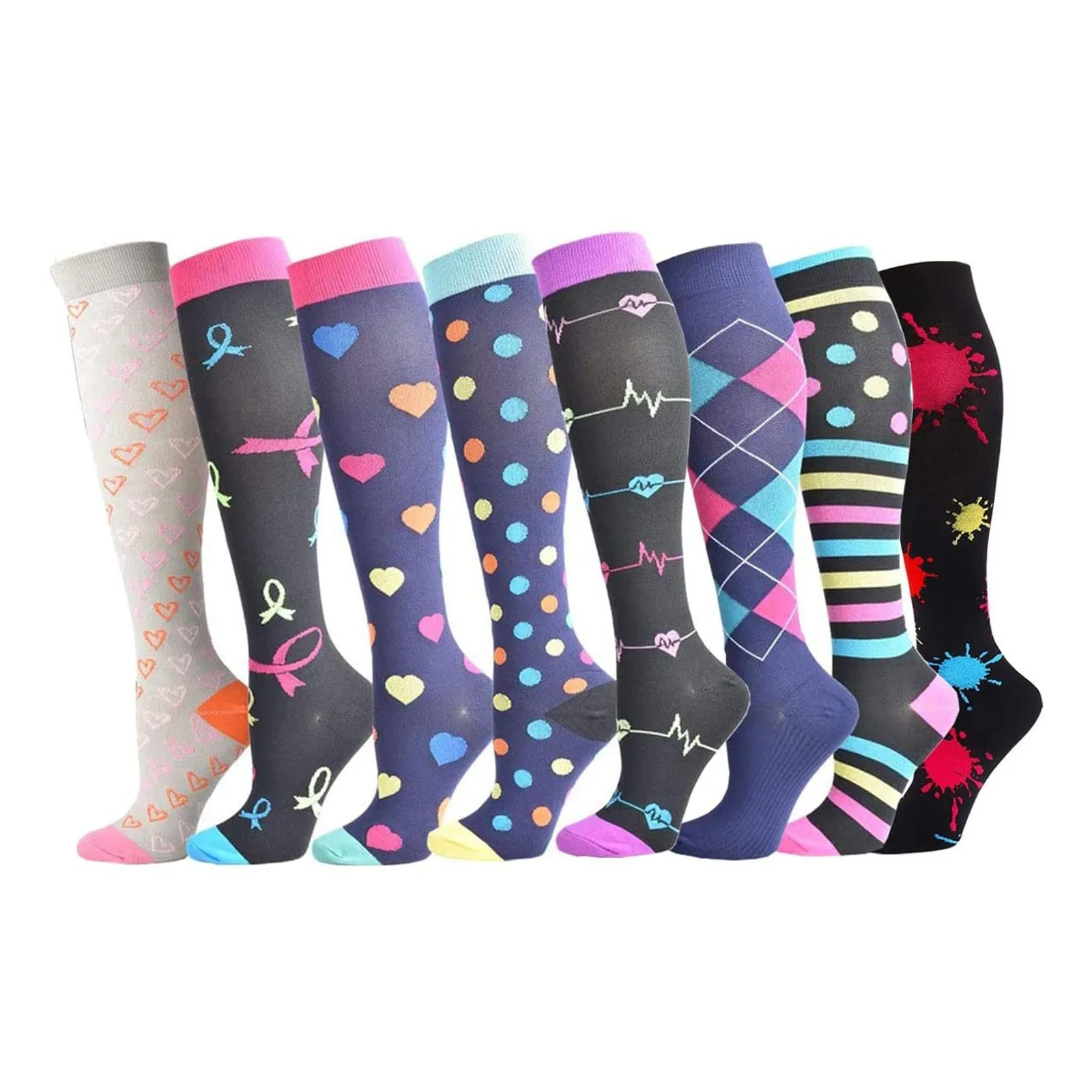 

8PCS Unisex Socks For Women And Men Over Knee Compression Circulation Solid Sports Socks Best Support for Athletic Running 2021