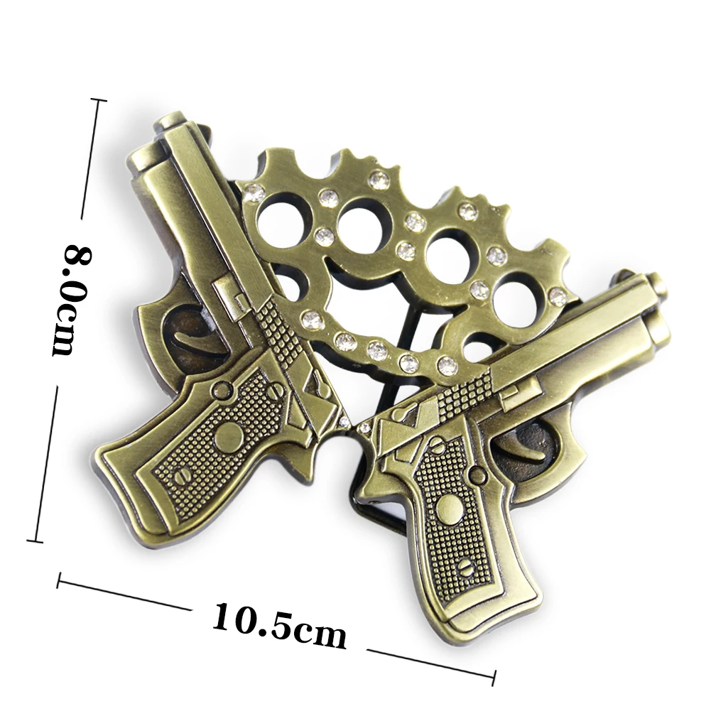 Double Gun Belt Buckle for Men Jeweled Brass Knuckles Buckles Western Cowboy Belts Accessories Suitable 4cm Width | Дом и сад