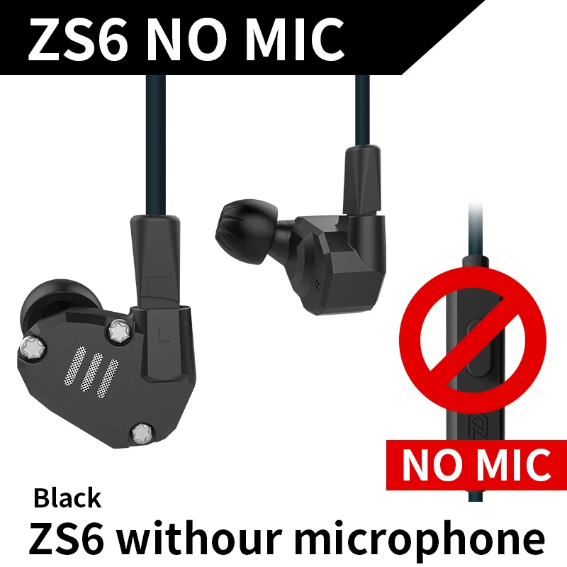 Black Without Mic CCA KZ ZS6 наушники Headet HIFI монитор DJ бег спортивные наушники гарнитура Bluetooth кабель набор наушников - Цвет: Black Without Mic