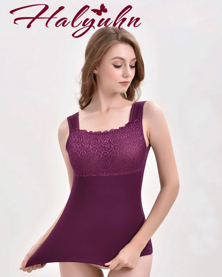 Halyuhn женское термобелье двойной слой плюс бархат мягкий жилет кружева для