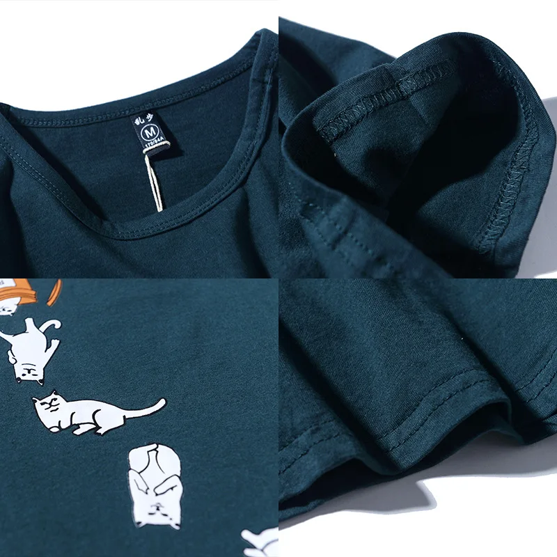 

FOJAGANTO Men's Solid Color T-Shirt Summer Casual Cotton Tops Cartoon Personality Printing Short-Sleeved T-Shirt Men