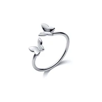 100 real 925 sterling silver double butterflies open rings simple glossy butterfly adjustable ring for women girls