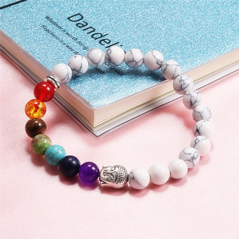 Браслет с натуральным камнем и бусинами в форме Будды 7 чакр целебный баланс