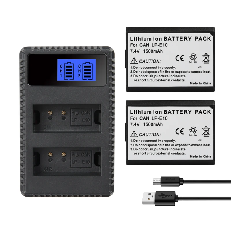 

LP-E10 LPE10 LP E10 Battery Charger for Canon EOS Rebel T3 T5 T6 T7 Kiss X50 X70 EOS 1100D 1200D 1300D Camera 1500mAh Batteries